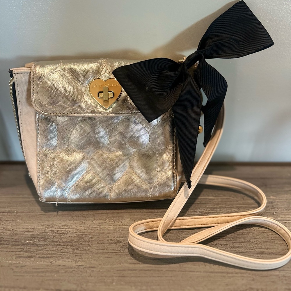 Betsy Johnson mini gold and black crossbody bag